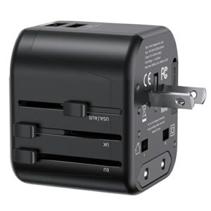USAMS wall adapter 2xUSB T55 12W 4-in-1 US/AU/EU/UK black CC173TC01 (US-CC173) Universal Travel Char - Image 1