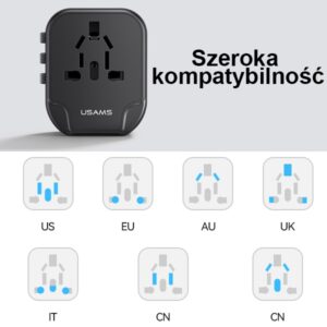 USAMS wall adapter 2xUSB T55 12W 4-in-1 US/AU/EU/UK black CC173TC01 (US-CC173) Universal Travel Char - Image 10