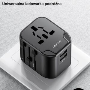 USAMS wall adapter 2xUSB T55 12W 4-in-1 US/AU/EU/UK black CC173TC01 (US-CC173) Universal Travel Char - Image 2