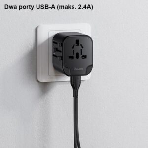 USAMS wall adapter 2xUSB T55 12W 4-in-1 US/AU/EU/UK black CC173TC01 (US-CC173) Universal Travel Char - Image 4
