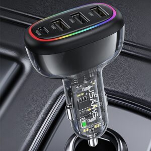 USAMS automobilinis įkroviklis 1xUSB-C 3xUSB-A C34 48W 3A+C PD Fast Charge black CC170CC01 (US-CC170) - Image 2