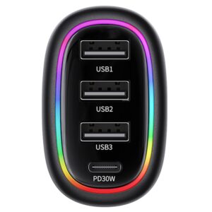 USAMS automobilinis įkroviklis 1xUSB-C 3xUSB-A C34 48W 3A+C PD Fast Charge black CC170CC01 (US-CC170) - Image 3