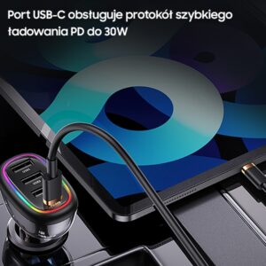 USAMS automobilinis įkroviklis 1xUSB-C 3xUSB-A C34 48W 3A+C PD Fast Charge black CC170CC01 (US-CC170) - Image 4