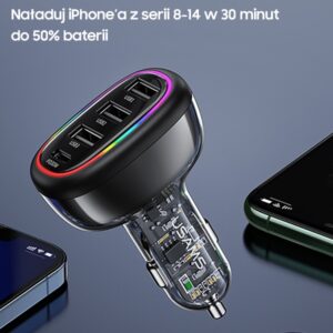 USAMS automobilinis įkroviklis 1xUSB-C 3xUSB-A C34 48W 3A+C PD Fast Charge black CC170CC01 (US-CC170) - Image 5