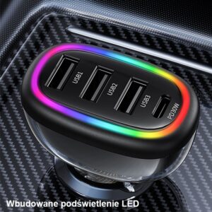 USAMS automobilinis įkroviklis 1xUSB-C 3xUSB-A C34 48W 3A+C PD Fast Charge black CC170CC01 (US-CC170) - Image 6