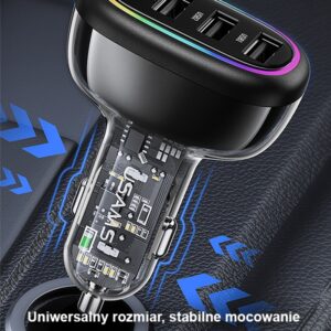 USAMS automobilinis įkroviklis 1xUSB-C 3xUSB-A C34 48W 3A+C PD Fast Charge black CC170CC01 (US-CC170) - Image 7