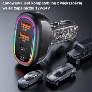 USAMS automobilinis įkroviklis 1xUSB-C 3xUSB-A C34 48W 3A+C PD Fast Charge black CC170CC01 (US-CC170) - Image 8