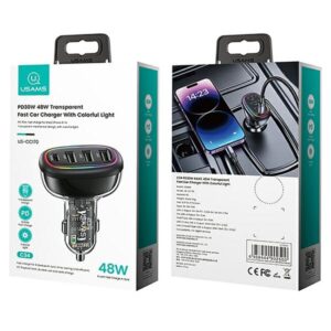 USAMS automobilinis įkroviklis 1xUSB-C 3xUSB-A C34 48W 3A+C PD Fast Charge black CC170CC01 (US-CC170) - Image 9