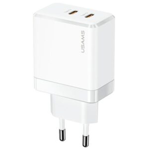 USAMS Laidinis įkroviklis 2xUSB-C T54 GaN 40W (only head) PD Fast Charging baltos spalvos CC172TC02 (US-CC172) - Image 1