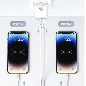 USAMS Laidinis įkroviklis 2xUSB-C T54 GaN 40W (only head) PD Fast Charging baltos spalvos CC172TC02 (US-CC172) - Image 5