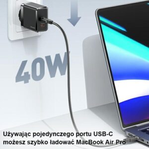 USAMS Laidinis įkroviklis 2xUSB-C T54 GaN 40W (only head) PD Fast Charging baltos spalvos CC172TC02 (US-CC172) - Image 6