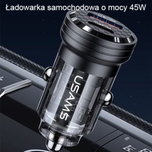 USAMS automobilinis įkroviklis C35 USB+USB-C 45W Fast Charge black CC175CC01 (US-CC175) - Image 2
