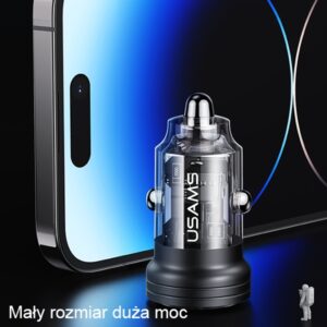USAMS automobilinis įkroviklis C35 USB+USB-C 45W Fast Charge black CC175CC01 (US-CC175) - Image 4