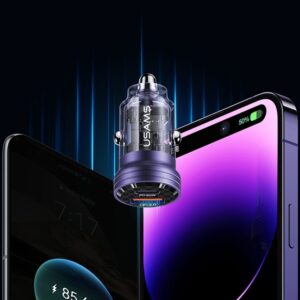 USAMS automobilinis įkroviklis C35 USB+USB-C 45W Fast Charge black CC175CC01 (US-CC175) - Image 5