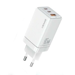 USAMS Charger 2xUSB-C+1xUSB 65W(only head) GaN PD3.0 +QC3.0 Fast Charging baltos spalvos Sandru Series CC180T - Image 1
