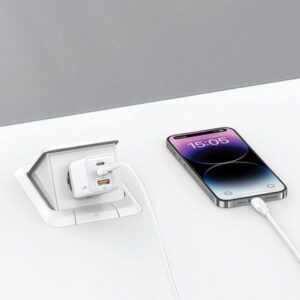 USAMS Charger 2xUSB-C+1xUSB 65W(only head) GaN PD3.0 +QC3.0 Fast Charging baltos spalvos Sandru Series CC180T - Image 7