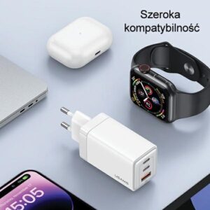 USAMS Charger 2xUSB-C+1xUSB 65W(only head) GaN PD3.0 +QC3.0 Fast Charging baltos spalvos Sandru Series CC180T - Image 8