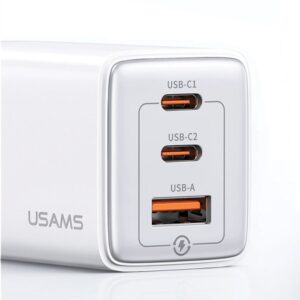 USAMS Charger 2xUSB-C+1xUSB 65W(only head) GaN PD3.0 +QC3.0 Fast Charging purple/gradient purple San - Image 3