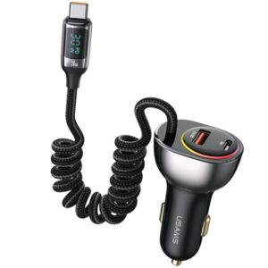 USAMS automobilinis įkroviklis C37 1xUSB+1xUSB-C 60W +USB-C Cable 30W PD+QC Fast Charge black CC192CC01 - Image 1