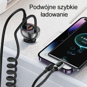 USAMS automobilinis įkroviklis C37 1xUSB+1xUSB-C 60W +USB-C Cable 30W PD+QC Fast Charge black CC192CC01 - Image 4