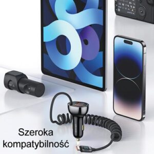 USAMS automobilinis įkroviklis C37 1xUSB+1xUSB-C 60W +USB-C Cable 30W PD+QC Fast Charge black CC192CC01 - Image 5