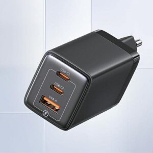 USAMS Laidinis įkroviklis 2xUSB-C+1xUSB 65W (only head) GaN PD3.0 + QC3.0 Fast Charging juodos spalvos Sandru Series - Image 2
