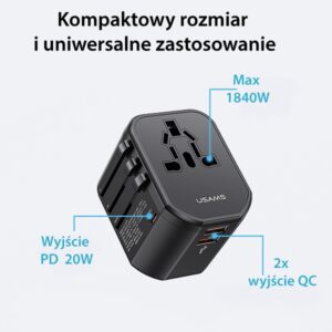 USAMS Adapteris network 2xUSB+1xUSB-C T59 20W4in1 US/AU/EU/UK black/black CC179TC01 (US-CC179) Univers - Image 2