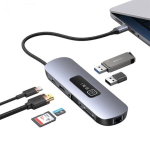 USAMS Adapteris HUB 10in1 3xUSB 3.0/TF/SD/USB-C/HDMI/RJ45/VGA PD100W gray/tarnish SJ644HUB01 - Image 2