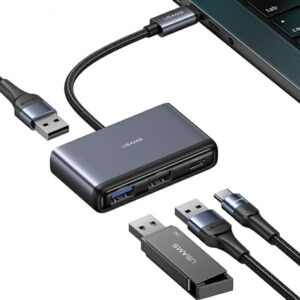 USAMS Adapteris HUB 4in1 2xUSB 2.0/USB 3.0/USB-C gray/dark gray SJ627HUB01 (US-SJ627) - Image 1