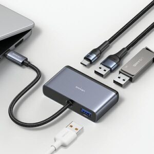 USAMS Adapteris HUB 4in1 2xUSB 2.0/USB 3.0/USB-C gray/dark gray SJ627HUB01 (US-SJ627) - Image 4
