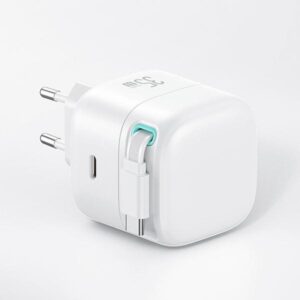 USAMS Charger 1xUSB-C with retractable USB-C cable (only head) PD+QC 35W Gan Fast Charging juodos spalvos - Image 5