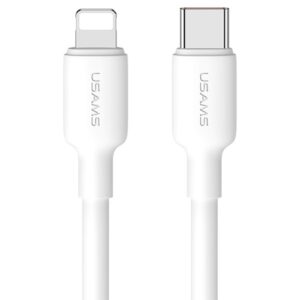 USAMS Charger 1xUSB-C PD20WPD3.0 Fast Charging US-CC183 + USB-C/Lightning cable US-SJ610 baltos spalvos - Image 5