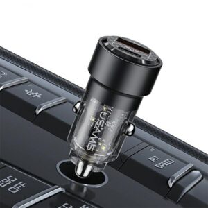 USAMS automobilinis įkroviklis C39 USB+USB-C 60WFast Charge black CC208CC01 (US-CC208) - Image 4