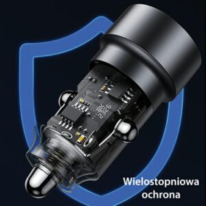USAMS automobilinis įkroviklis C39 USB+USB-C 60WFast Charge black CC208CC01 (US-CC208) - Image 6