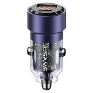 USAMS automobilinis įkroviklis C39 USB+USB-C 60WFast Charge purple CC208CC02 (US-CC208) - Image 1