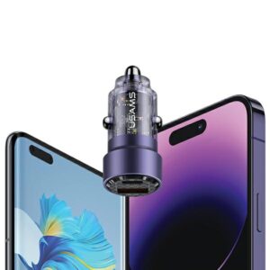 USAMS automobilinis įkroviklis C39 USB+USB-C 60WFast Charge purple CC208CC02 (US-CC208) - Image 2