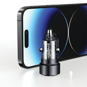 USAMS automobilinis įkroviklis C39 USB+USB-C 60WFast Charge purple CC208CC02 (US-CC208) - Image 3