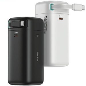 USAMS Powerbank with Retractable Cable USB-CRetractable 18000 mAh PD45W Fast Charge XMF Series baltos spalvos - Image 2