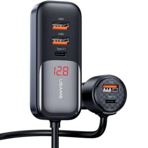 USAMS automobilinis įkroviklis C40 3xUSB+2xUSB-C 165WPD+QC Fast Charge black/black CC213CC01 (US-CC213) - Image 3