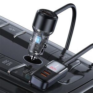 USAMS automobilinis įkroviklis C40 3xUSB+2xUSB-C 165WPD+QC Fast Charge black/black CC213CC01 (US-CC213) - Image 4