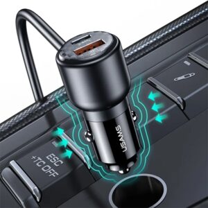 USAMS automobilinis įkroviklis C40 3xUSB+2xUSB-C 165WPD+QC Fast Charge black/black CC213CC01 (US-CC213) - Image 5