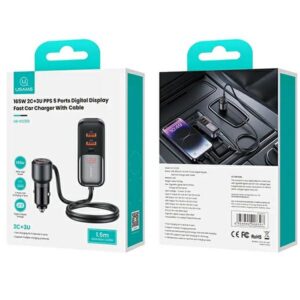 USAMS automobilinis įkroviklis C40 3xUSB+2xUSB-C 165WPD+QC Fast Charge black/black CC213CC01 (US-CC213) - Image 6