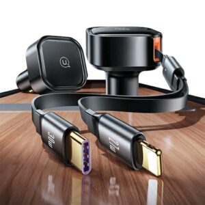 USAMS automobilinis įkroviklis with retractable cable 1xUSB-C+1x Lightning C41 PD 30W Fast Charge black/black CC2 - Image 6