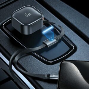USAMS automobilinis įkroviklis with retractable cable 1xUSB-C+1x Lightning C41 PD 30W Fast Charge black/black CC2 - Image 9