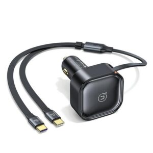 USAMS automobilinis įkroviklis with retractable cable 2xUSB-C C41 PD 30W Fast Charge black/black CC220CC01 (US-CC - Image 1