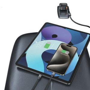 USAMS automobilinis įkroviklis with retractable cable 2xUSB-C C41 PD 30W Fast Charge black/black CC220CC01 (US-CC - Image 3