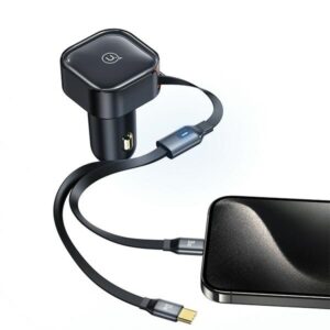 USAMS automobilinis įkroviklis with retractable cable 2xUSB-C C41 PD 30W Fast Charge black/black CC220CC01 (US-CC - Image 6