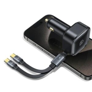 USAMS automobilinis įkroviklis with retractable cable 2xUSB-C C41 PD 30W Fast Charge black/black CC220CC01 (US-CC - Image 8