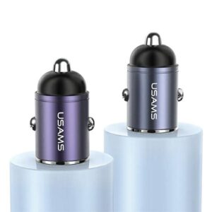 USAMS automobilinis įkroviklis 1xUSB+1xUSB-C C38 30WPD Fast Charge with Built-in Ring Steel/Tarnish CC206CC - Image 4