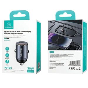 USAMS automobilinis įkroviklis 1xUSB+1xUSB-C C38 30WPD Fast Charge with Built-in Ring Purple CC206C - Image 10